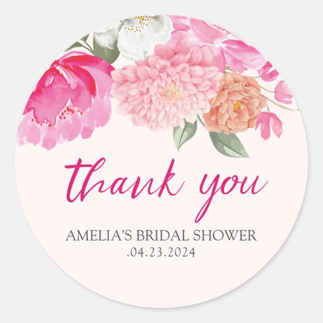 Sticker Rond Accueil de mariage floral aquarelle rose rose (Devant)