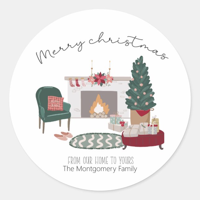 Sticker Rond Accueil de Noël confortable | Ajouter un nom (Devant)