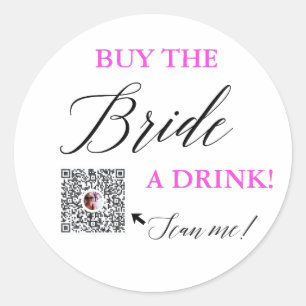 Sticker Rond Acheter The Bride a Drink QR Venmo Bachelorette Pa