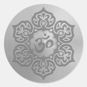 Sticker Rond Acier inoxydable Effet floral Aum graphique