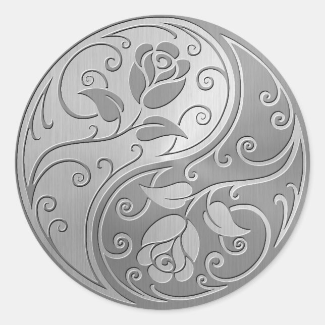 Sticker Rond Acier inoxydable Yin Yang Roses (Devant)