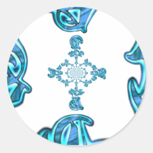 Sticker Rond Action Cyan Turquoise Graffiti Abstrait Imprimer