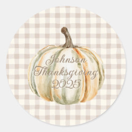 Sticker Rond Action de grâce familiale personnalisée Gingham ne