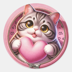Sticker Rond AD 002 - Graphisme numérique de chat mignon 