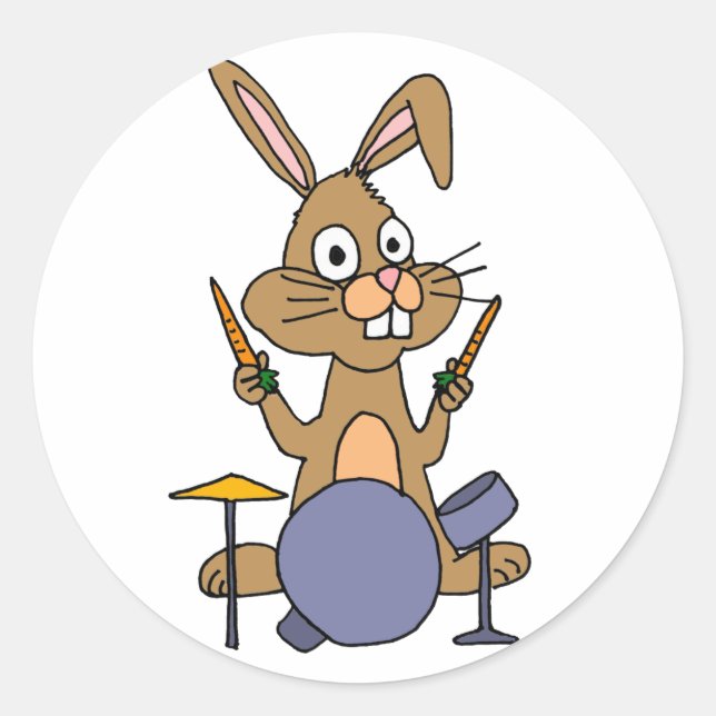 Sticker Rond AD- Superbe Lapin Lapin Jouer Des Tambons (Devant)