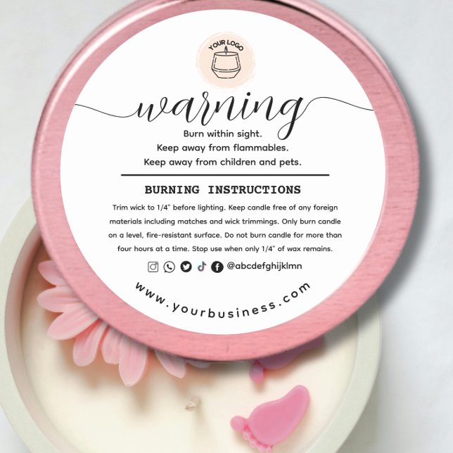 Sticker Rond Add your Logo Elegant Personalized Candle Warning  (Créateur téléchargé)