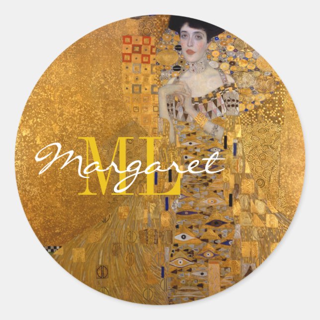 Sticker Rond Adele, Lady in Gold de Gustav Klimt, Monogramme (Devant)
