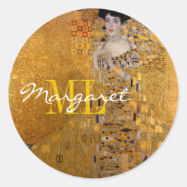 Sticker Rond Adele, Lady in Gold par Gustav Klimt, Monogramme