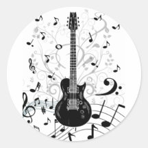 Adesivo redondo autocolante musical com guitarra