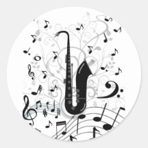 Adesivo redondo autocolante musical saxofone