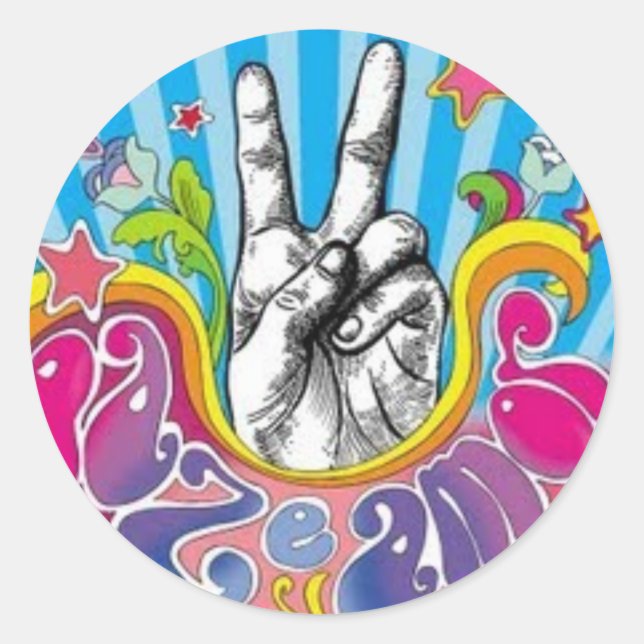 Sticker Rond Adhésive Paix et amour (Devant)