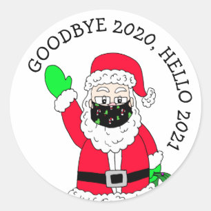 Sticker Rond Adieu 2020, Bonjour 2021 Facemask Père Noël
