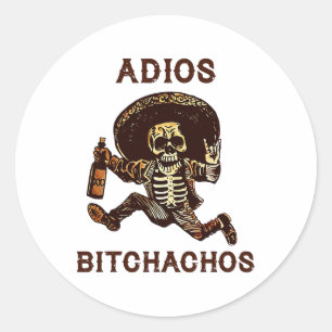 Sticker Rond Adios Achos Cinco De Mayo Skeleton Boire