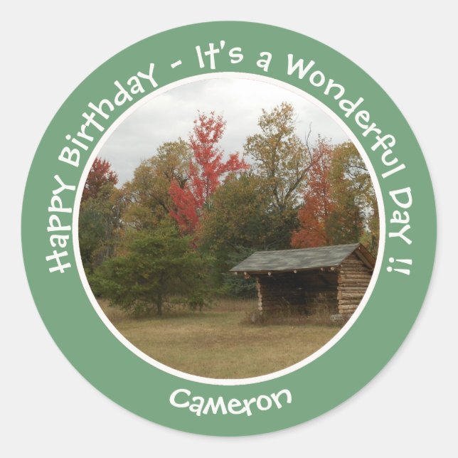 Sticker Rond Adirondack Lean-to en automne Anniversaire Article (Devant)