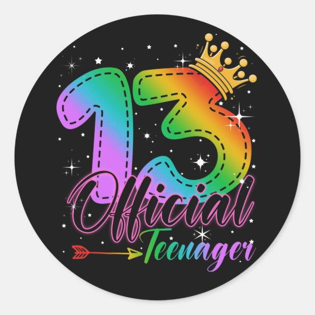 Sticker Rond Adolescent officiel en couleurs arc-en-ciel 13e an (Devant)