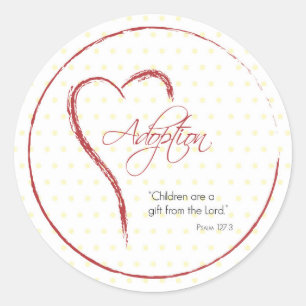 Sticker Rond Adoption, Religieuse, Points Jaunes avec Cœur Roug