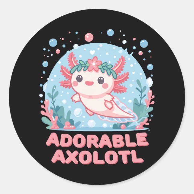 Sticker Rond Adorable Axolotl Cutesse aquatique (Devant)