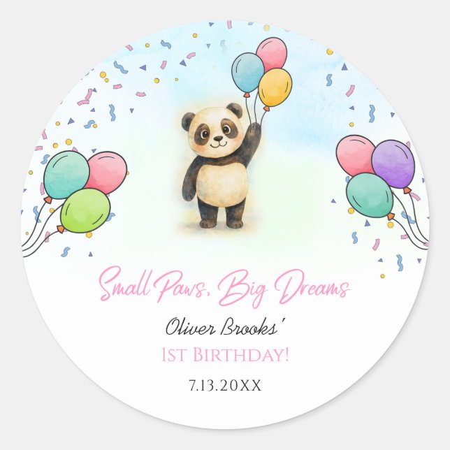 Sticker Rond Adorable Baby Panda 1st Birthday Party (Devant)