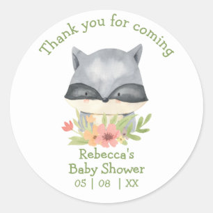 Sticker Rond Adorable Baby Raccoon Baby shower Merci Classi