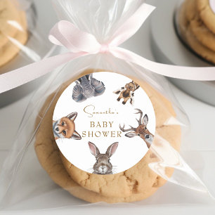 Sticker Rond Adorable baby shower d'animaux de bois