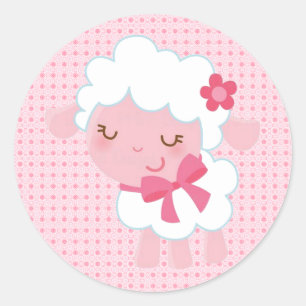 Sticker Rond Adorable Bébé Agneau Rose
