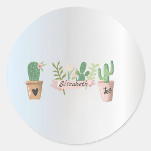 Sticker Rond Adorable Cactus, Argent