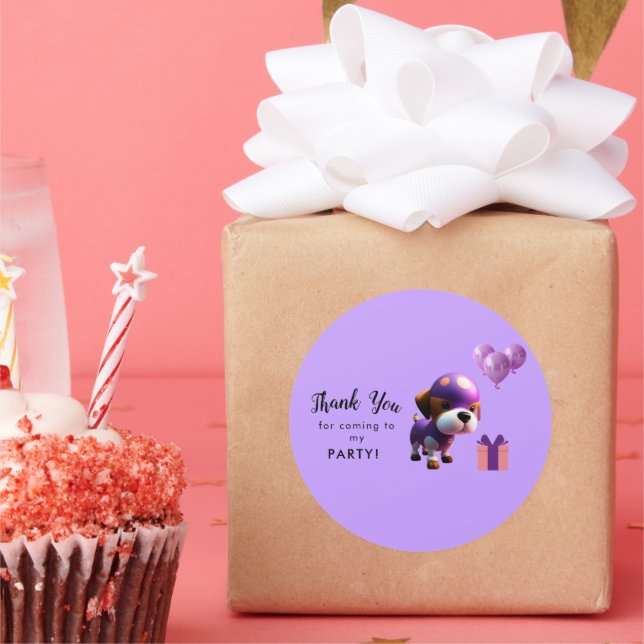 Sticker Rond Adorable Chien mignon Fête d'anniversaire pour enf (Fête)