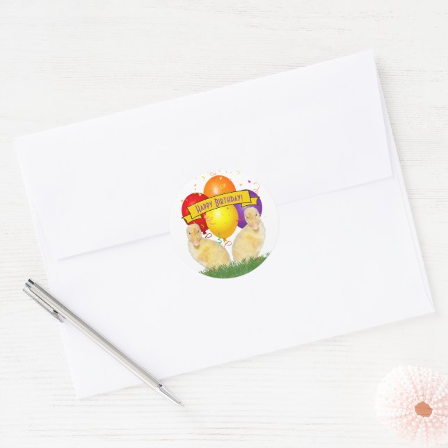 Sticker Rond Adorable collier Jaune Joyeux Ballons d'anniversai (Enveloppe)
