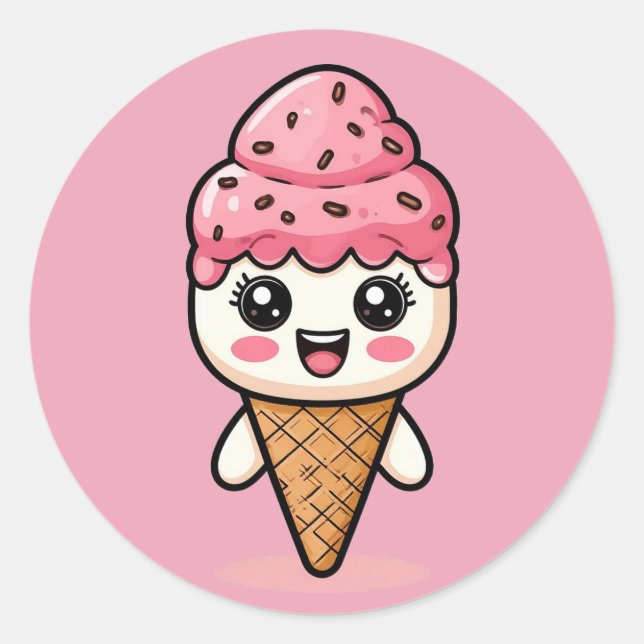 Sticker Rond Adorable cône de crème glacée de dessin (Devant)