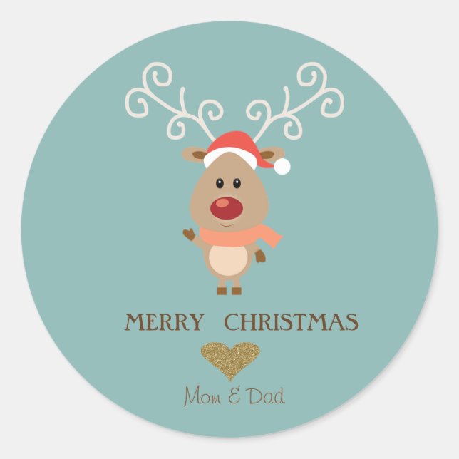 Sticker Rond Adorable Dessin De Dessin, Chapeau De Santa (Devant)