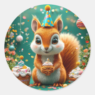 Sticker Rond Adorable écureuil d'anniversaire