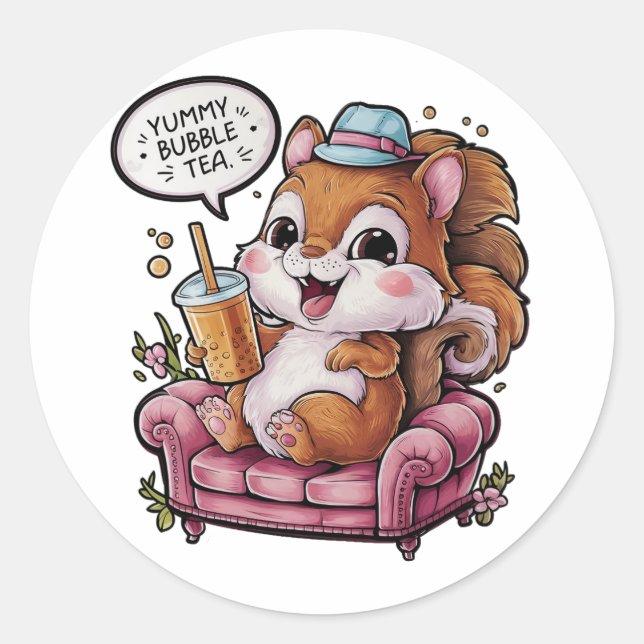 Sticker Rond Adorable écureuil de dessin : Cosy, Kawaii Vibes (Devant)