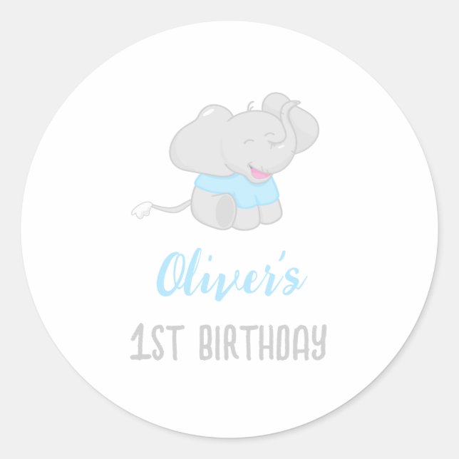 Sticker Rond adorable éléphant 1er anniversaire garçon (Devant)