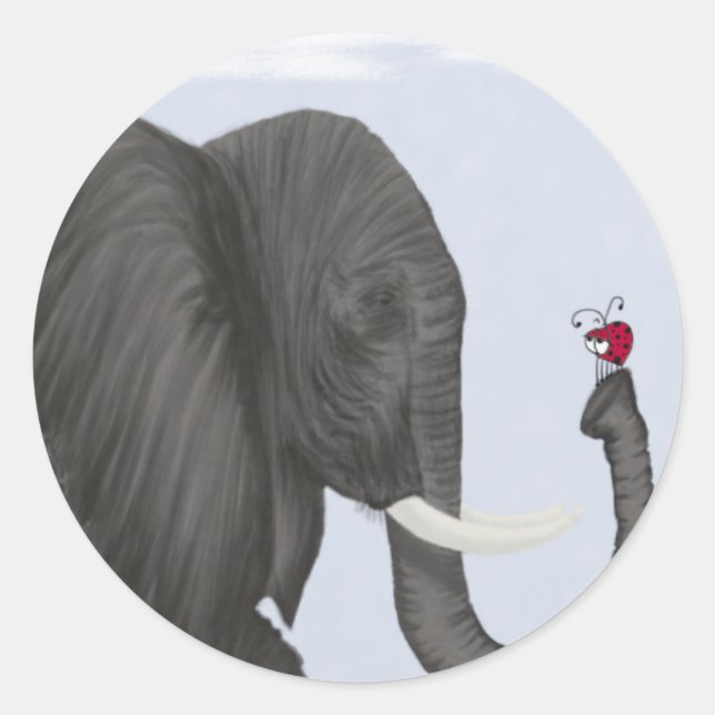 Sticker Rond Adorable éléphant et mignonne coccinelle (Devant)