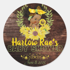 Sticker Rond Adorable fille de bébé ethnique | Sunflower jaune