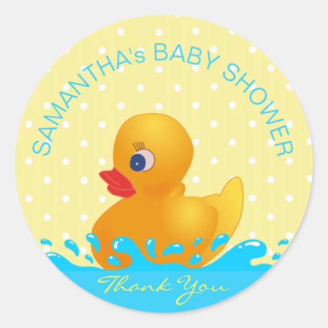 Sticker Rond Adorable Jaune Bleu Caoutchouc Baby shower Canard (Devant)