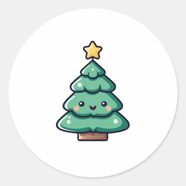 Sticker Rond adorable joli caractère d'arbre de Noël (Devant)