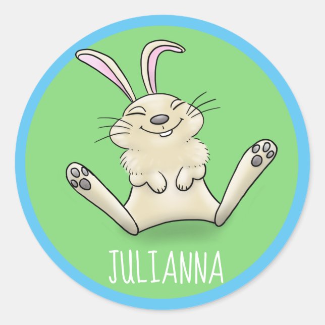 Sticker Rond Adorable joyeux souriant bébé lapin lapin dessin a (Devant)