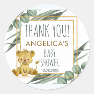 Sticker Rond Adorable Jungle Safari Lion Baby shower Merci