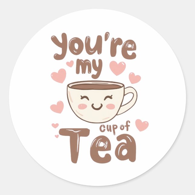 Sticker Rond Adorable Kawaii Tea Cup of Love (Devant)