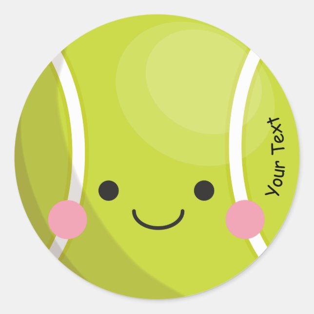 Sticker Rond Adorable Kawaii Tennis Ball Custom Texte Mignonne  (Devant)
