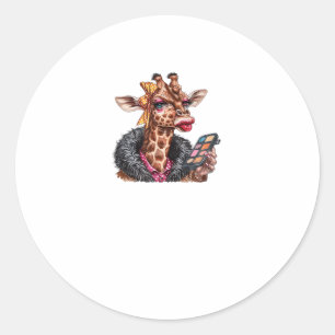 Sticker Rond Adorable Lady Giraffe Application Maquillage Avec