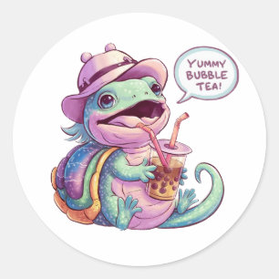 Sticker Rond Adorable Lizard de dessin : Cosy, Kawaii Vibes