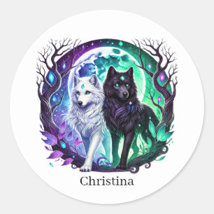 Sticker Rond adorable loup de loup animal personnalisable