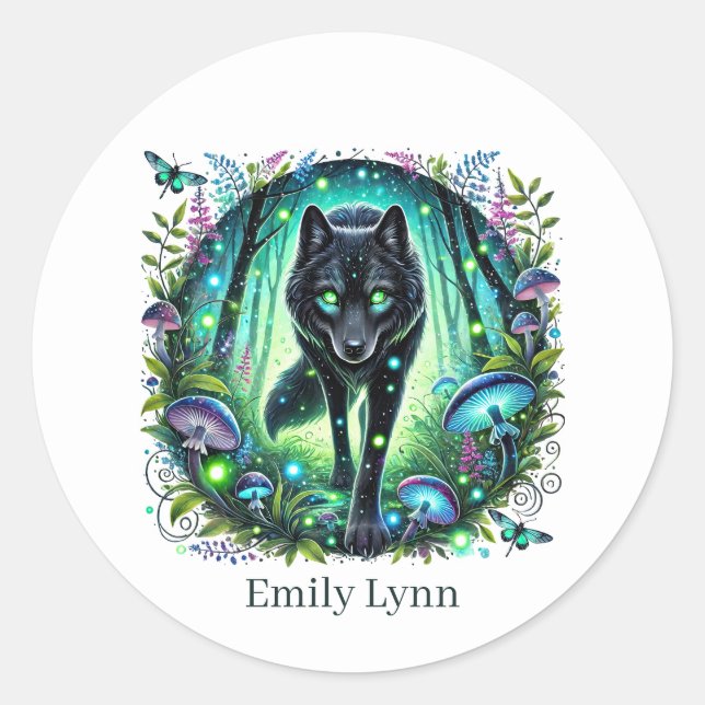 Sticker Rond adorable loup de loup animal personnalisable (Devant)