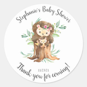 Sticker Rond Adorable Maman & Baby Hedgehog Baby shower Favoris