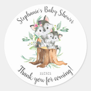 Sticker Rond Adorable maman et bébé loup Baby shower Favoriser