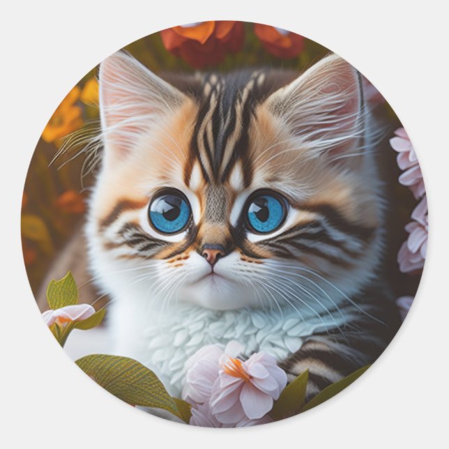 Sticker Rond Adorable orange et chaton blanc (Devant)