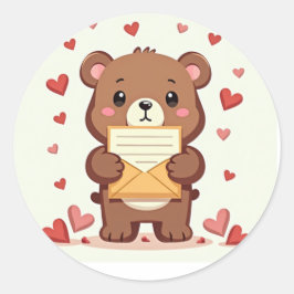 Sticker Rond Adorable Ours avec lettre d'amour