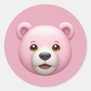 Sticker Rond Adorable Ours Rose Emoji